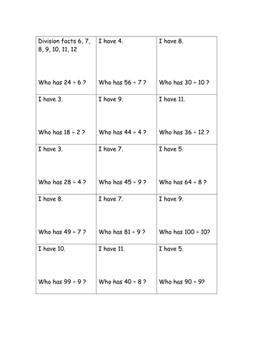 Loop Cards Division and Multiplication