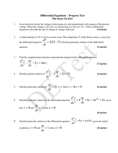 Differential Equations Progress test