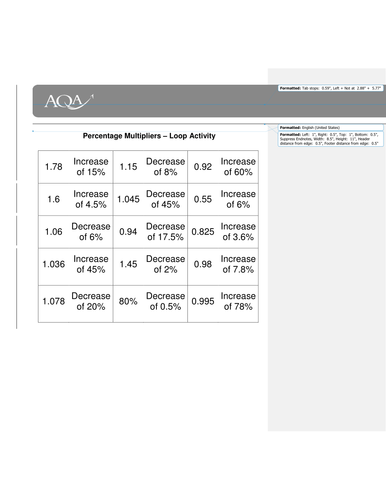 Loop Cards - Decimal Multiplier