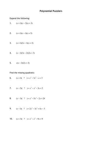 Polynomial Puzzlers | Teaching Resources