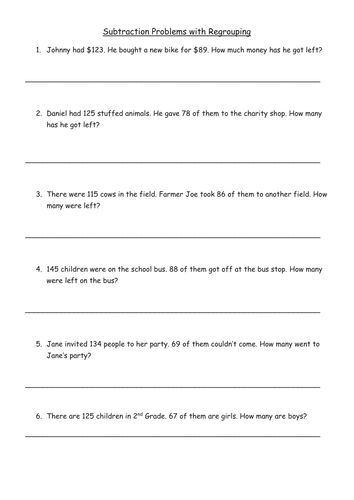Subtraction Problems 3 Digits Regrouping Teaching Resources