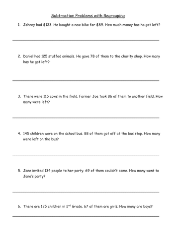 Subtraction problems - 3 digits; regrouping | Teaching Resources