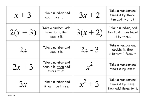 Matching Cards - Algebra in Words