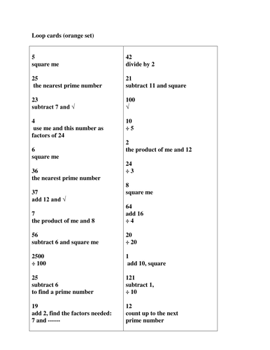 Loop Cards - Orange Numeracy