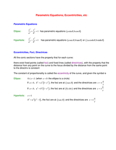 Ellipses and Hyperbolas | Teaching Resources