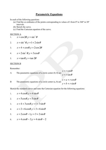 Parametric Equations handout