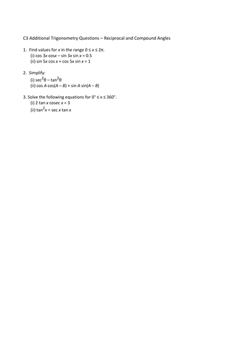 Additional Calculus Trig Questions
