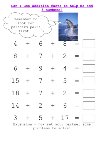 Adding 3 single digit numbers teaching resources