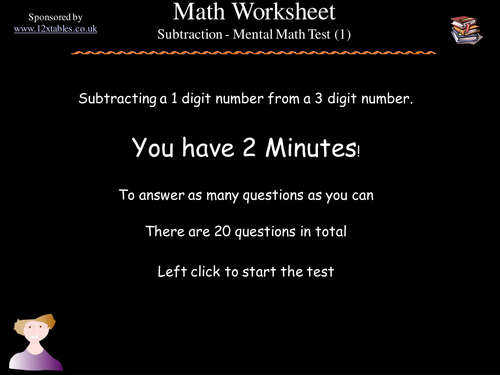 Subtract a 1 digit from a 3 digit number test (1)
