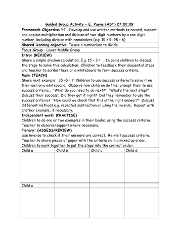 Division - chunking lesson plan