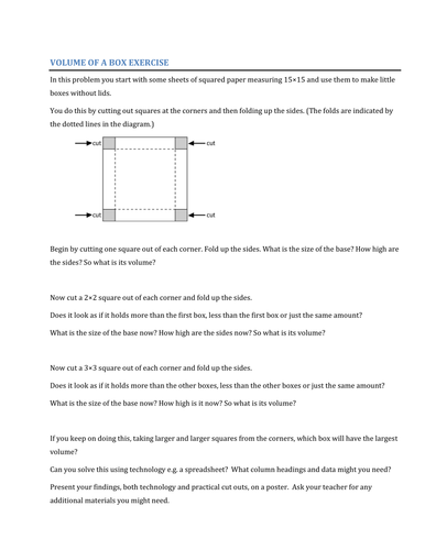 Volume of a Box activity