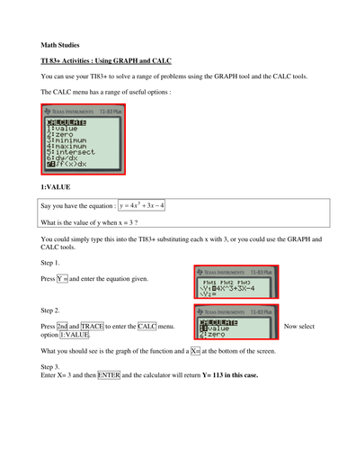 TI 83+ Graphic Display Calculator - handout