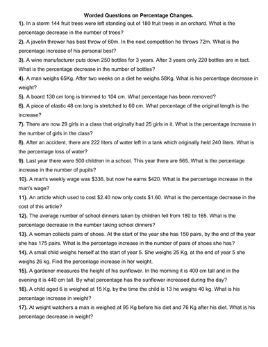 Algebra -Worded questions on percents