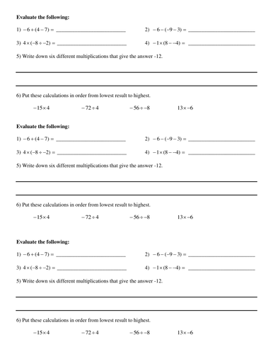 Negative numbers quiz