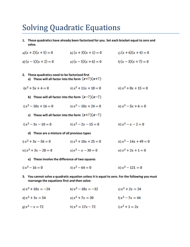 Solving Quadratic Equations | Teaching Resources
