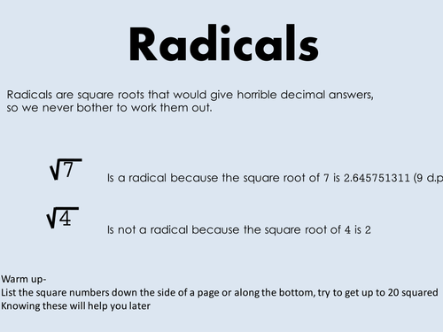 Simplifying Radicals