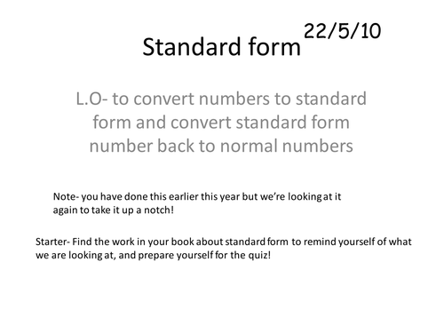 Standard form starter quiz