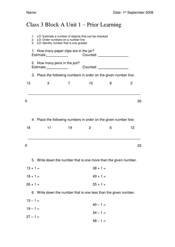 2nd and 3rd grade differentiated prior learning handouts