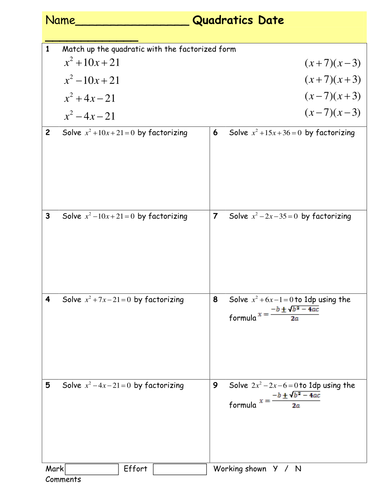 HW Quadratic equations