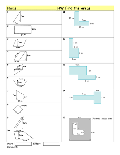 HW Areas of basic & compound shapes