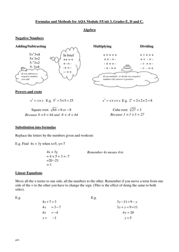 Formulas and Methods for Algebra and Geometry