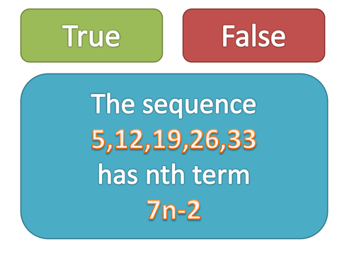 nth terms starters- true or false
