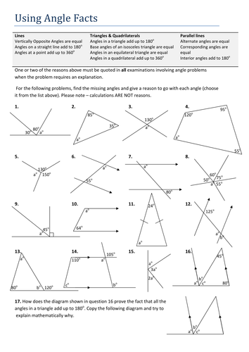 Using Angle Facts - KS3 Worksheet by keslusar - Teaching Resources - TES