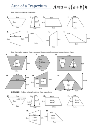 area of a trapeziod by tristanjones teaching resources tes