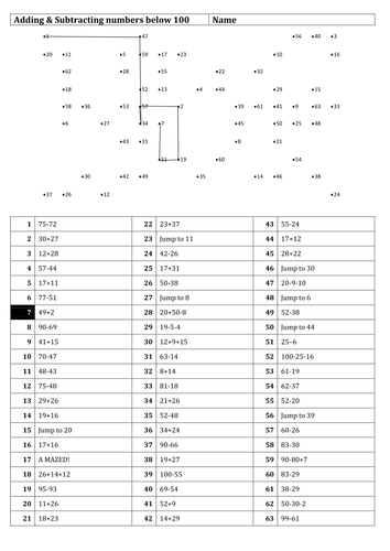 Add and Subtract Dot to Dot Maze