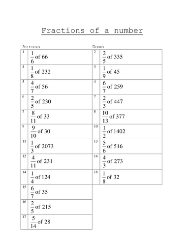 Fraction of a number crossnumber