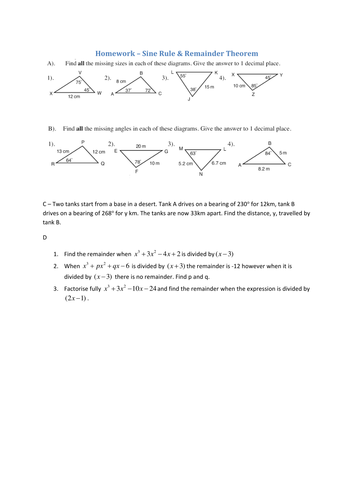 Sine & remainder theorem homework