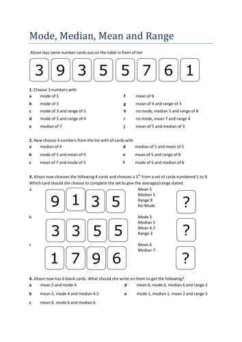 Mean; Mode; Median worksheet