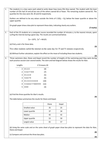 Homework after teaching box plots