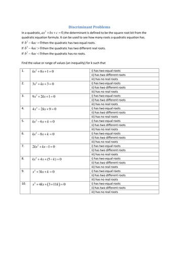 Quadratic Discriminant problems