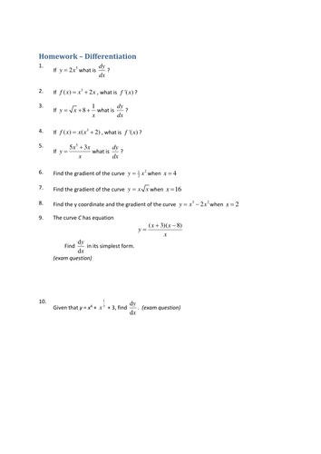 C1 HW Differentiation