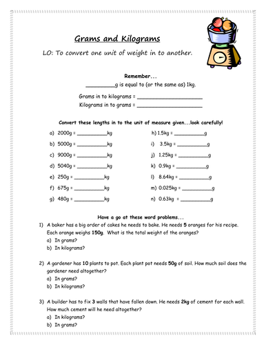 Converting between grams and kilograms worksheet by tracey88 - Teaching