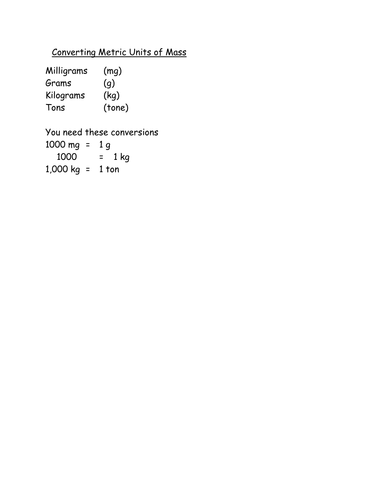 Converting Metric Handout