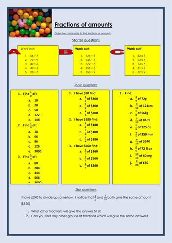 Fractions of Amounts handout