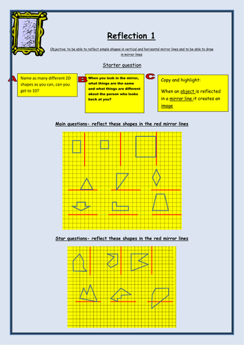 Reflection and Mirror lines Sheets