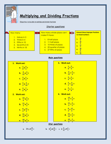 Multiplying and Dividing Fractions worksheet