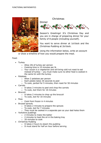 Functional math - Christmas Dinner