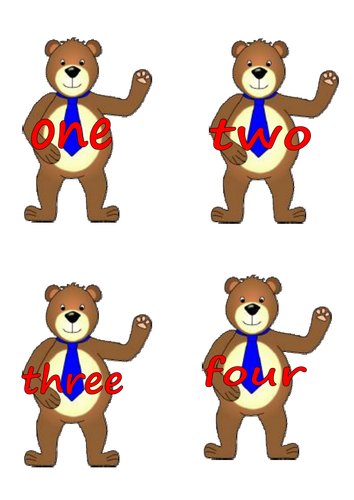 Number words; numerals & dots on '3 little bears'