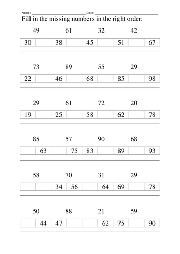 missing numbers to 100 teaching resources