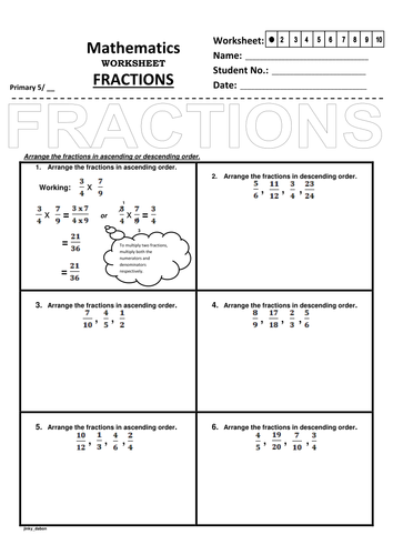 Arranging Fractions with Unlike Denominators