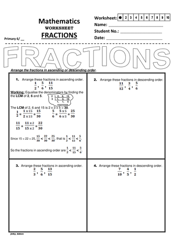 Arranging order of fractions by finding the LCM