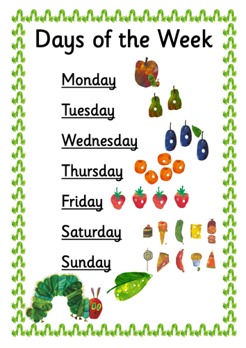 Days of the Week wordbank
