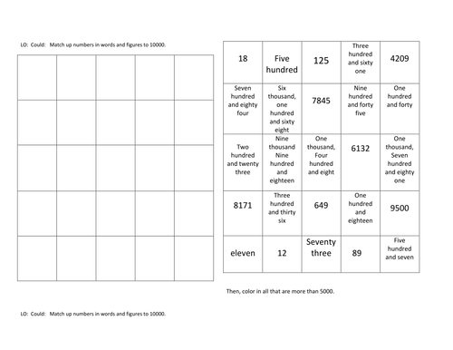 Match up numbers in words and figures teaching resources
