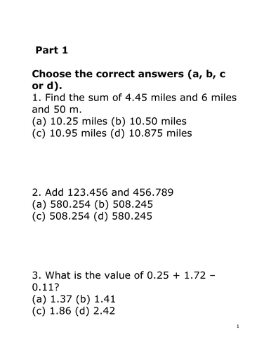 Adding; Subtracting & Multiplying Problems