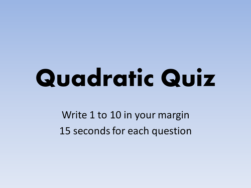 Quadratic Equations review quiz