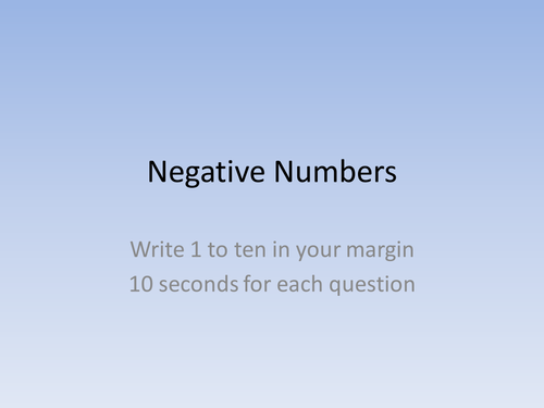 Negative numbers starter / wrap up quiz